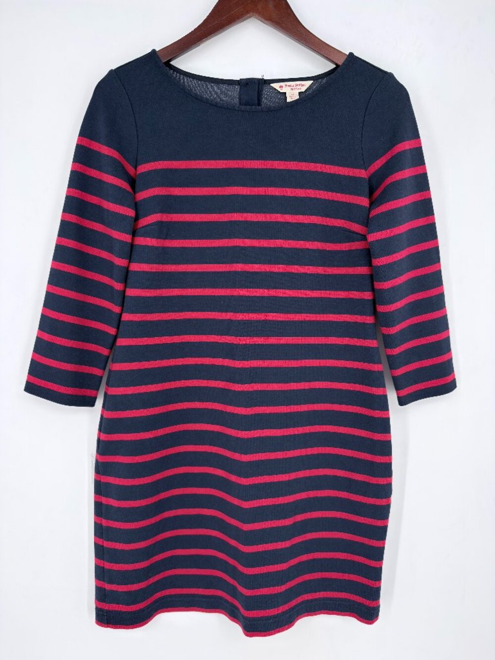 Brooks Brothers Red Fleece Striped Knit Sheath Dress Medium Navy Blue Red 3/4
